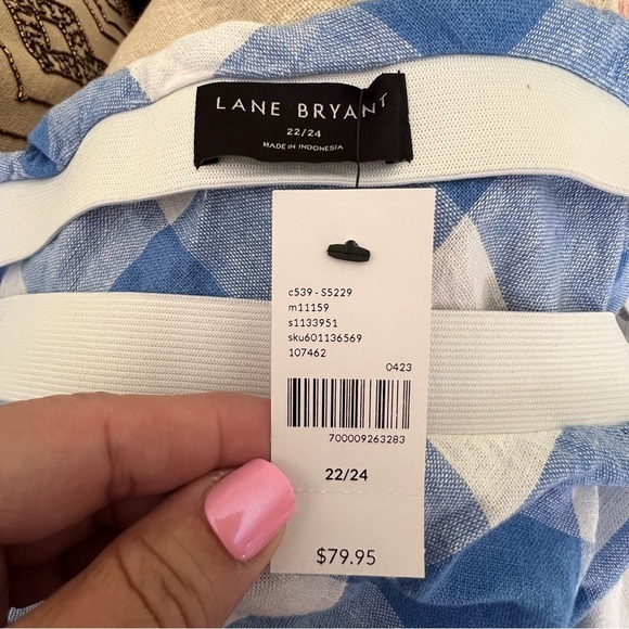 LANE BRYANT Crop Balloon-Sleeve Top & midi skirt set LINEN Lattice Check SIZE 22 - Picture 7 of 15